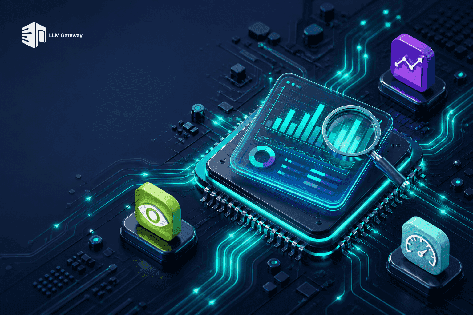 The best Helicone alternatives in 2026 — a glowing analytics dashboard chip observing request traces on a circuit board