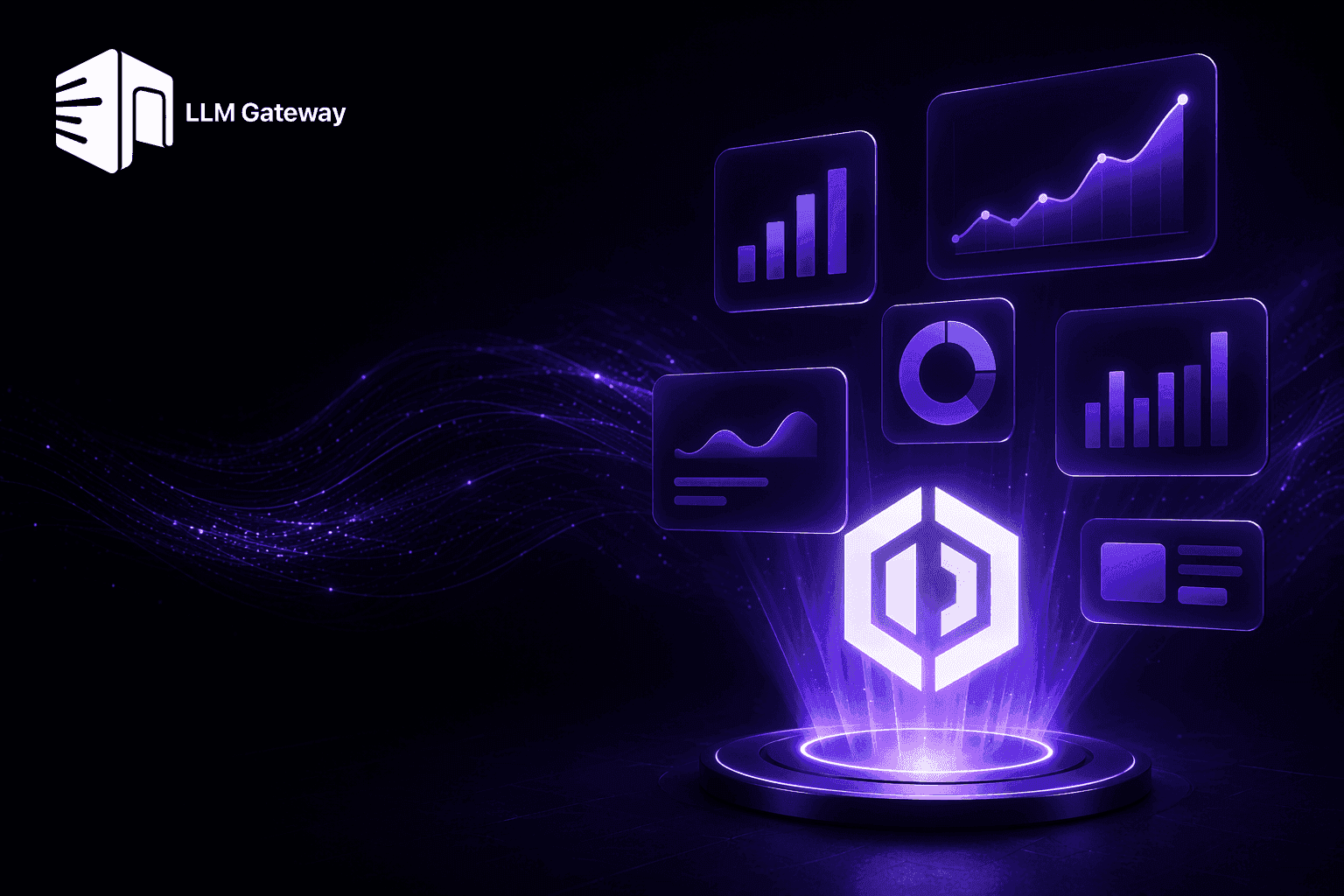 Organization-wide analytics on LLM Gateway: total spend, requests, and tokens across every project, broken down by model, project, and API key