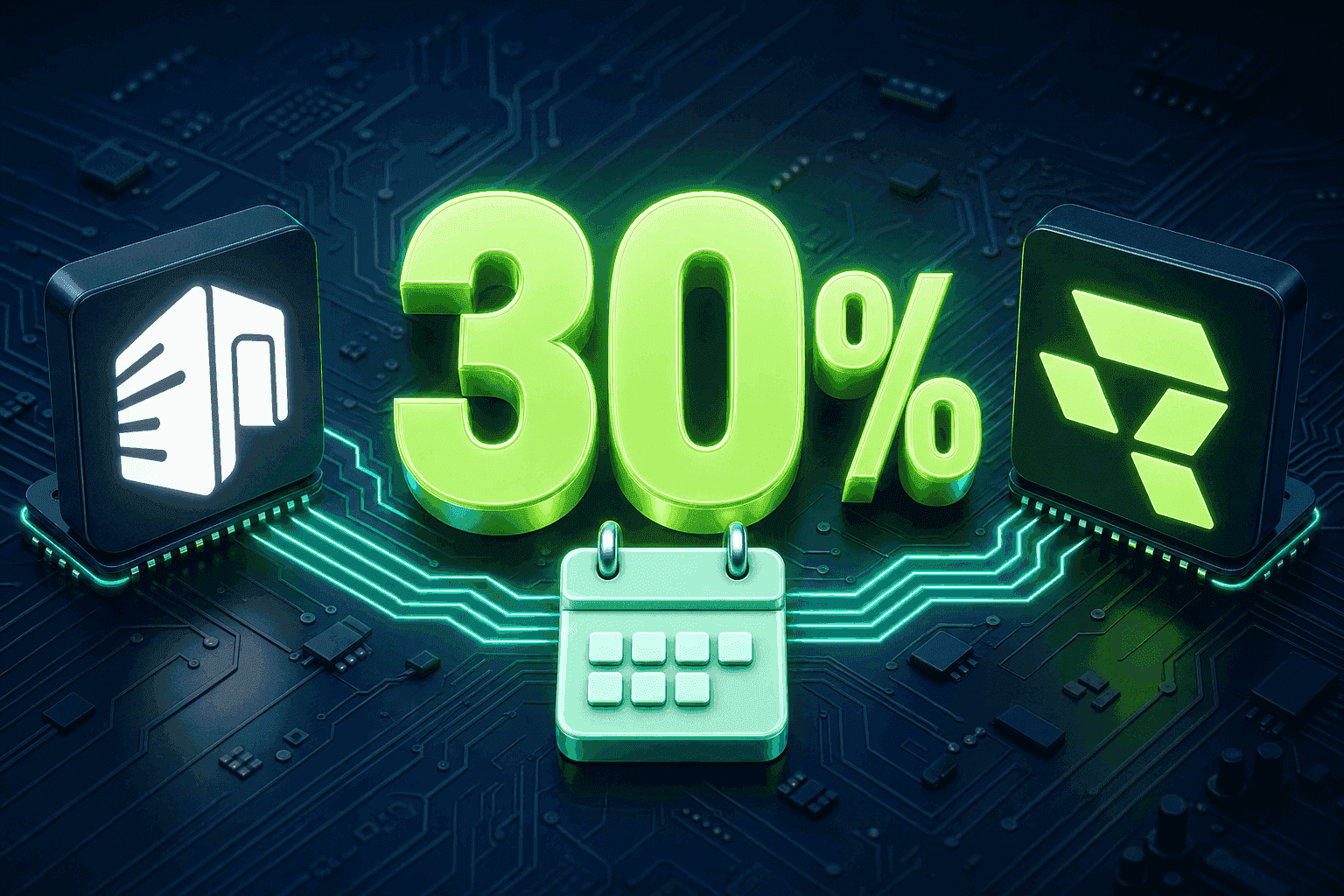 LLM Gateway and Runware logos beside a large 30% and a calendar, announcing the launch discount