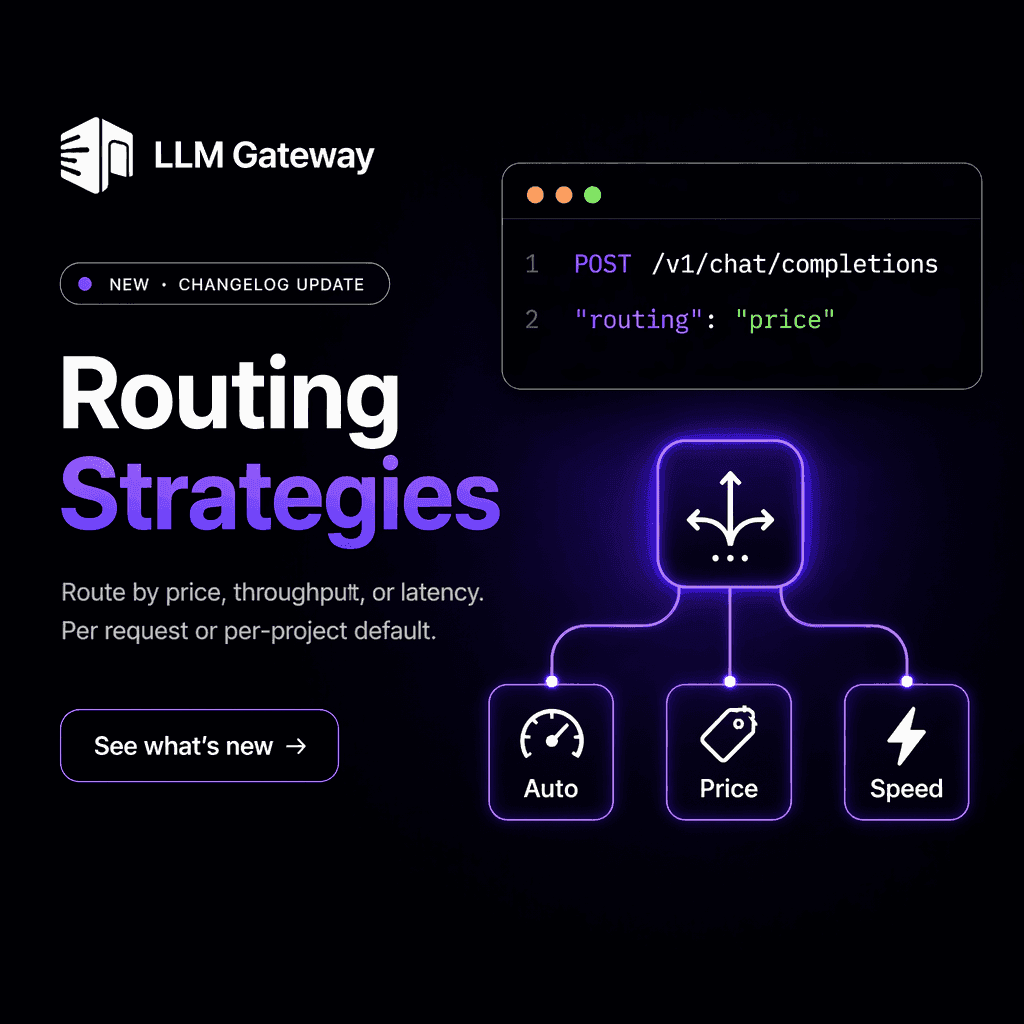 Routing strategies on LLM Gateway: auto, price, throughput and latency