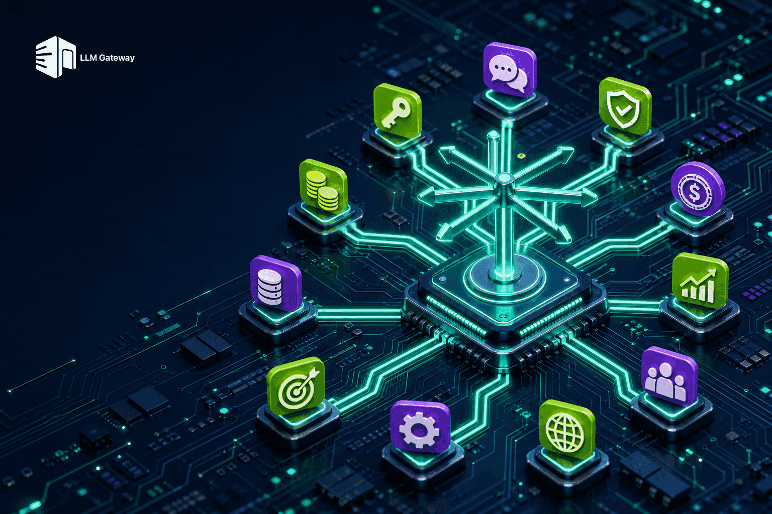 The best OpenRouter alternatives in 2026 — AI gateway routes branching from a central hub on a circuit board